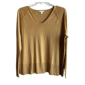 J Jill Gold Silk and Cotton Lightweight V Neck Sweater size M Petite
